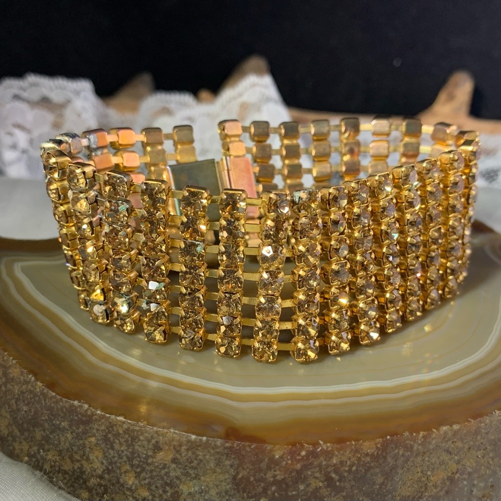 Citrine Multi-Row Crystal Bracelet - 7" and 1" Wide.